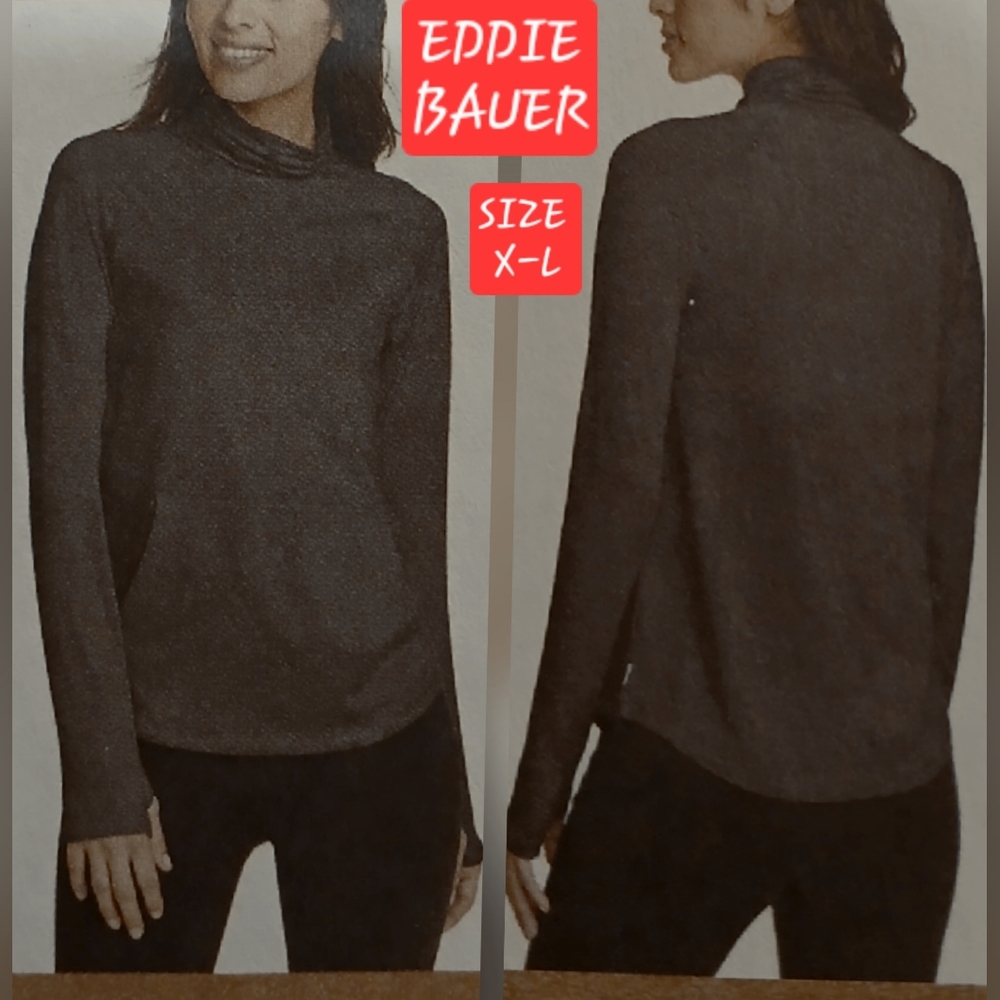 Women's Charcoal L/S Funnel Neck Top with Kangaroo Pocket